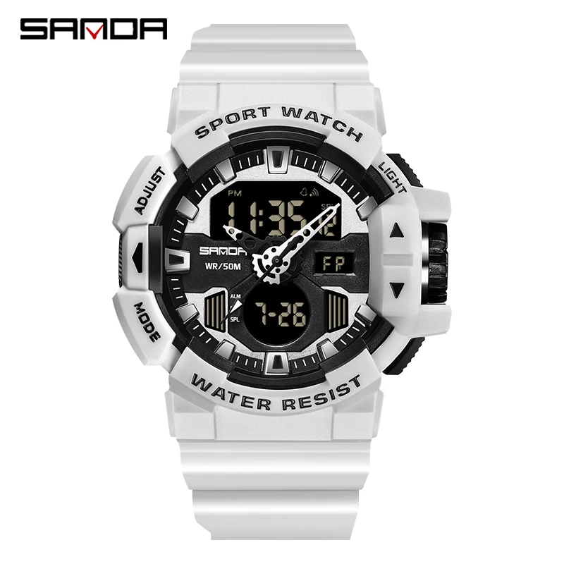 Sanda Men Military Sport Wrist Watch Yellow Blue Quartzwaterproof Dual Display Male Clock Watches Relogio Masculino 3129 3128