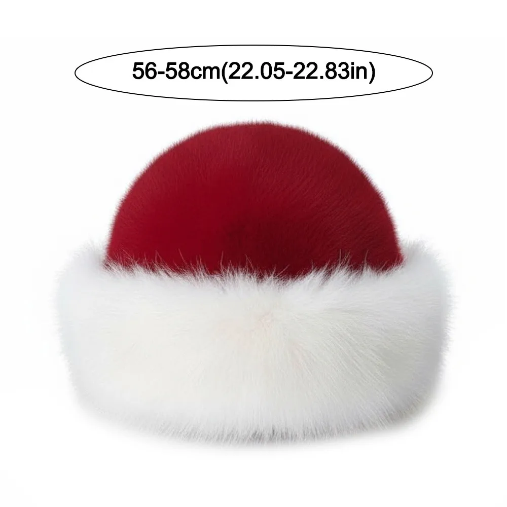 قبعة شتوية من الفرو المنفوش، قبعة بنما حمراء سميكة، قبعات باردة مقاومة للرياح للنساء والفتيات #6