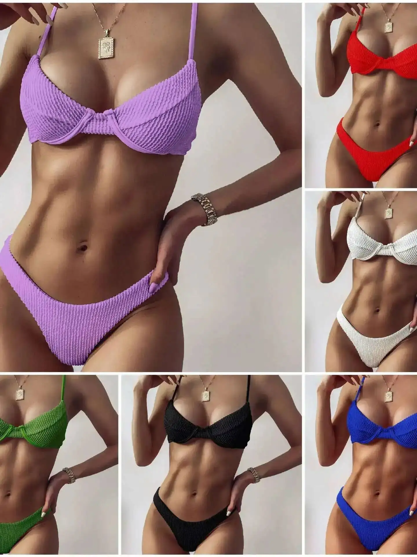 Wrinkled Strappy Bra Cup Bikini Female Swimsuit Two-pieces Bikini Set Backless Wrap Chest Suspenders Sleeveless Beautiful 9IRR