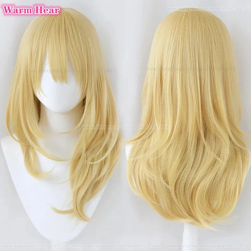 Synthetic Anime Cos Long 65cm Golden Sano Emma Heat Resistant Hair Halloween Party Carnival Role Play + A Wig Cap