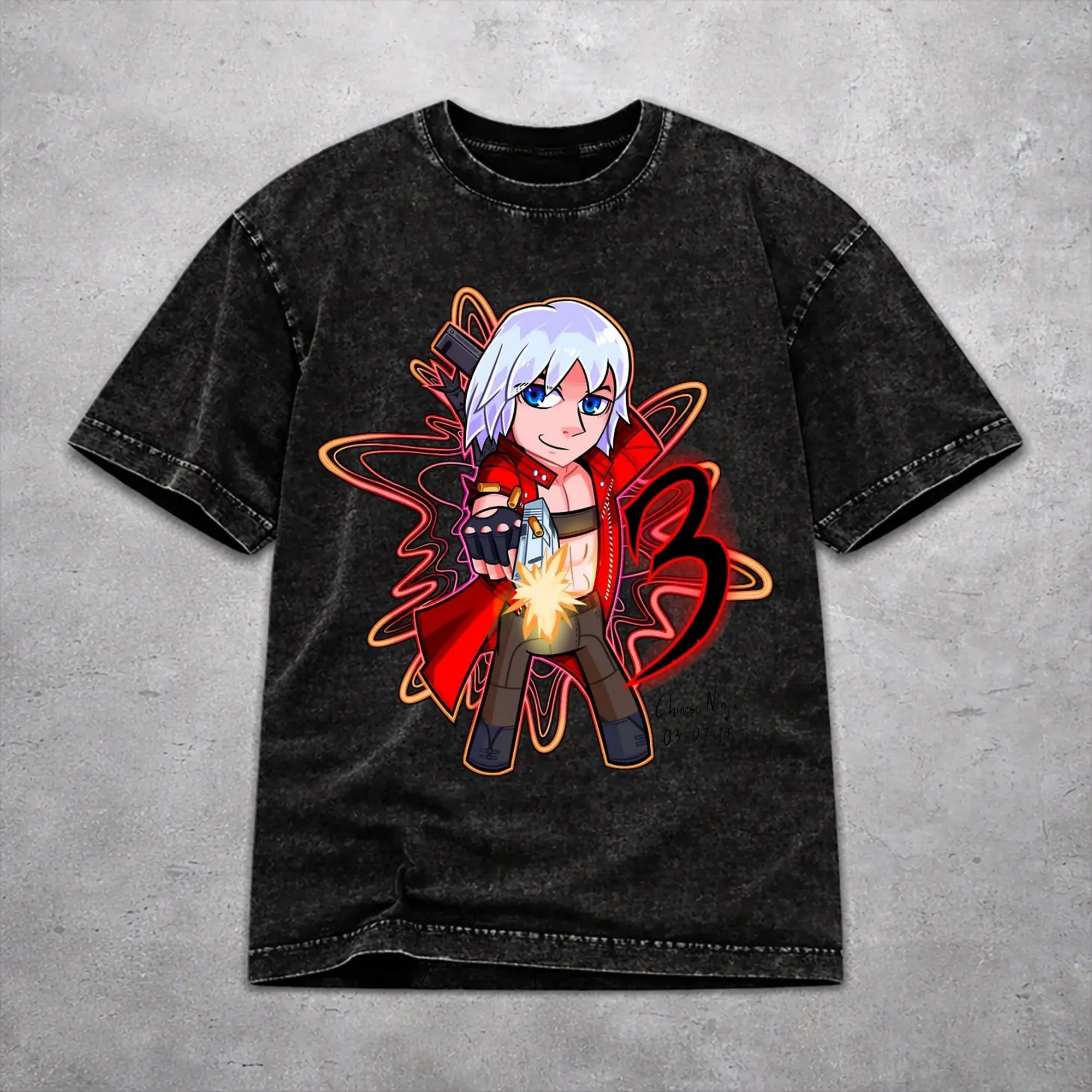 Oversize Devils May-Cry 3 Outfit T Shirt for Men Women  Washed Cotton Tee Shirt Clothes