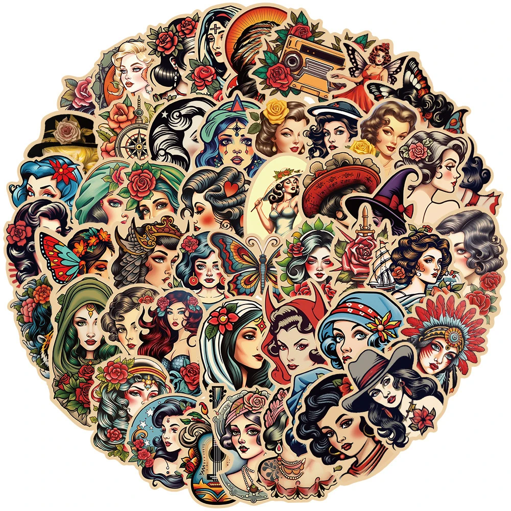 10/30/50pcs Retro Pin Up Girls Women Stickers Cool Graffiti Phone Skateboard Laptop Car Helmet Vintage Decoration Decals Toys