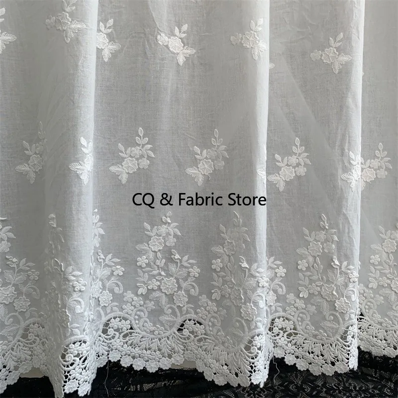 

Vintage Artistic Cotton Fabric with Embroidered Lace Edges for Women's Clothing and Children's Wear, Tablecloth, Width 130cm