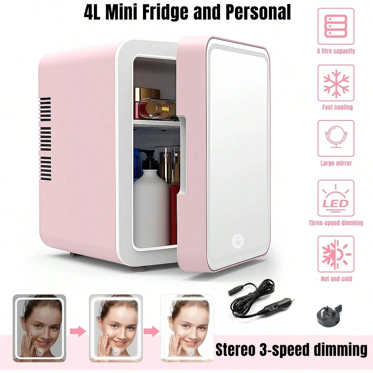 Skincare Pink - Mini Nevera Portátil Rosa de 4L,