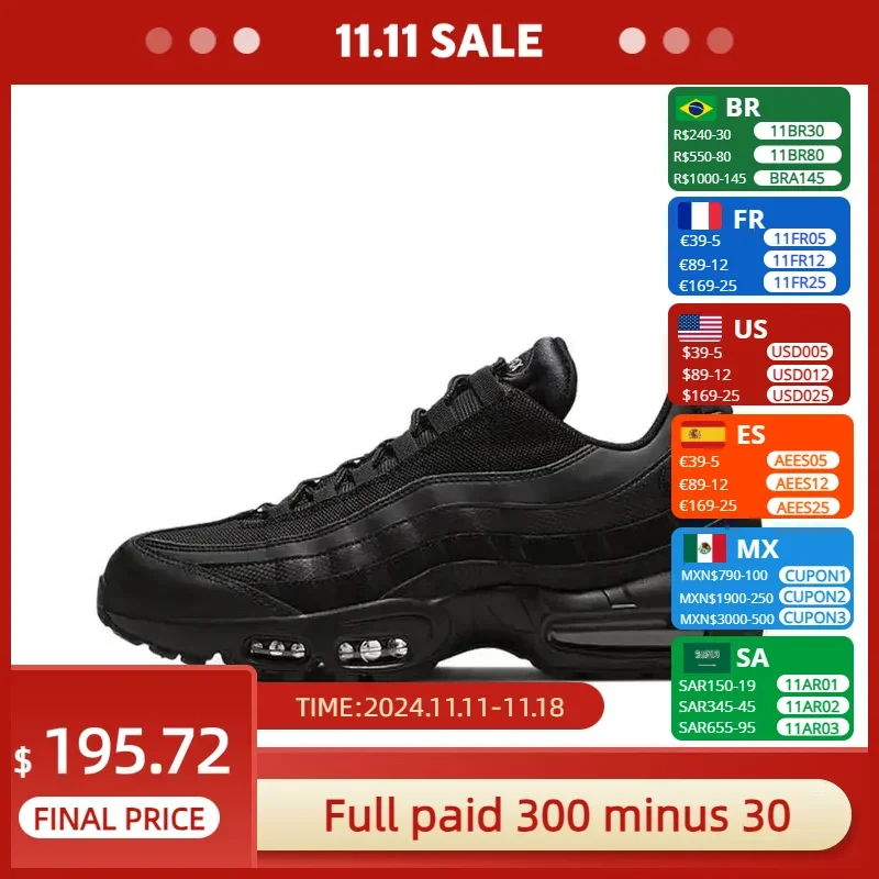 Nike Air Max 95 Essential 'Triple Black' CI3705 001 Shock Absorption for Women Men Christmas Gifts