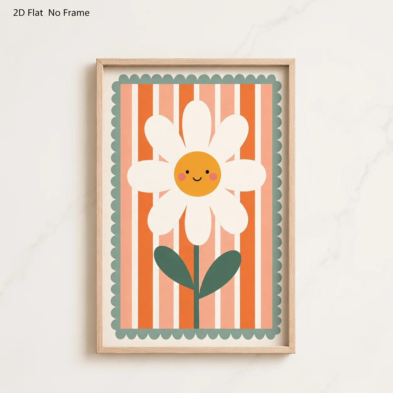 2D Flat, 2D Flat, 1pc Sunflower Floral Illustration, Kids' Room Wall Art, Woodcut Print, Gift for Her, Children, Vibrant Colo