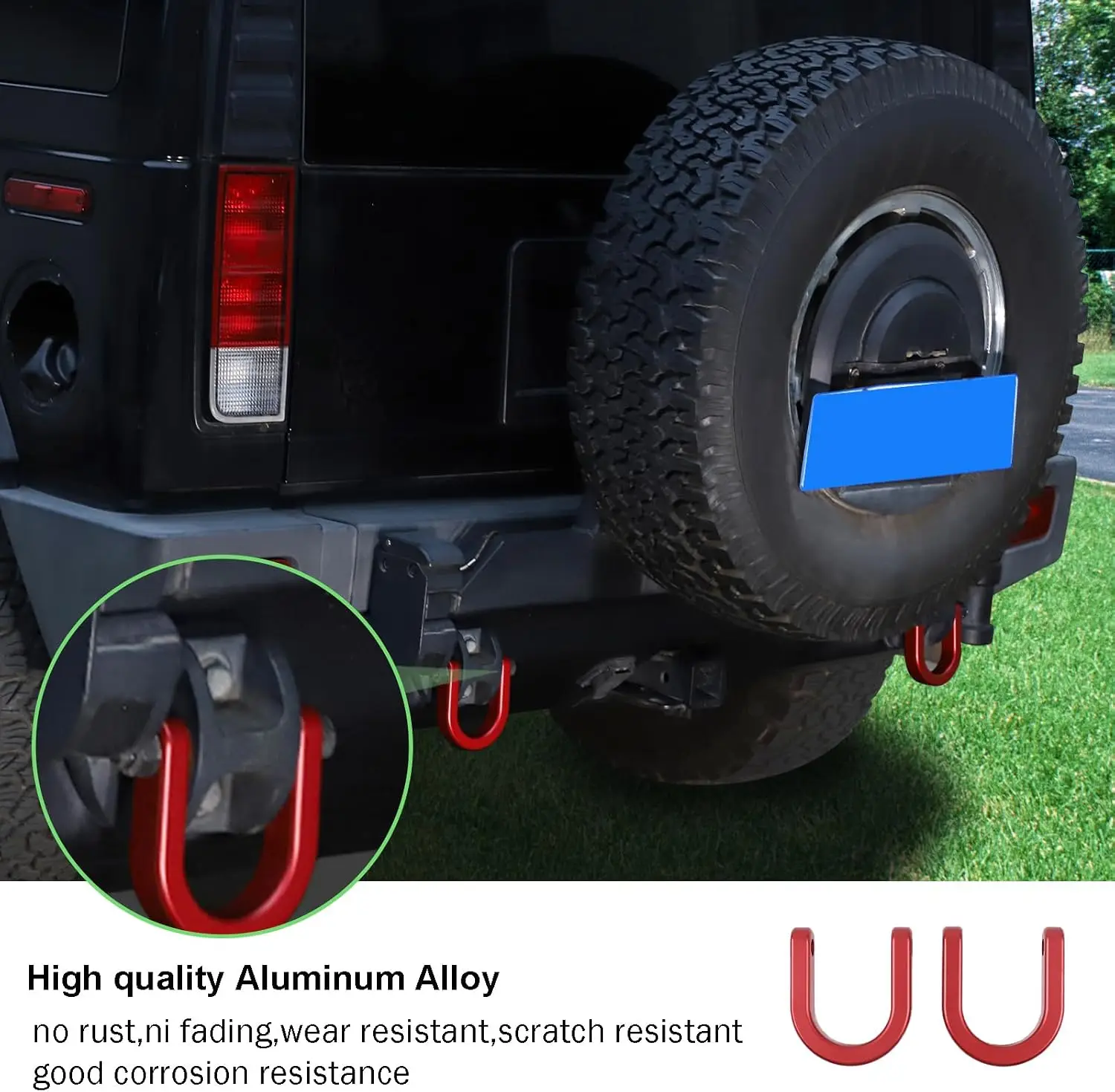Rear Tow Towing Hook Replacement Fit For Hummer H2 2003-2009 Accessories, Aluminum Car Towing Tool Auto Trailer Towing Hook Ring