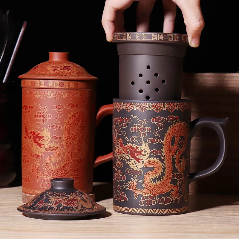 Yixing Handmade Purple Clay Pu'er Tea Cup with Filter Ceramic Cups Office Water Gift Travel Kung Fu Set Drinkware