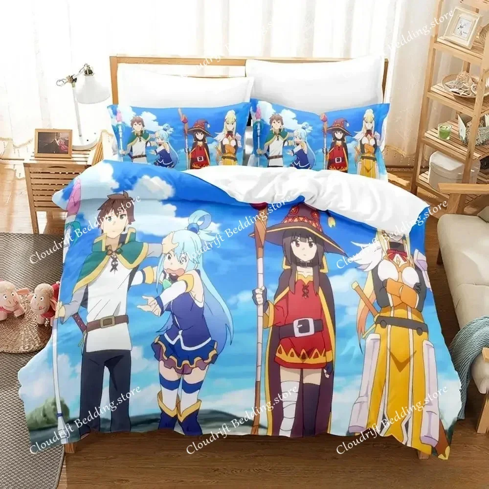 

Kawaii KonoSuba Bedding Set Cartoon Anime set Adult Kid Bedroom Duvetcover Sets 3D Kawaii Girls king size bed sets026