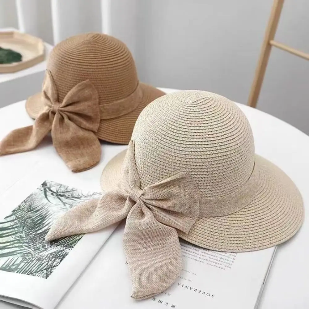 Summer Hats For Women Sun Hat Beach Cap Ladies Bowknot Panama Cap Lady Casual Bucket Hat For Women Straw Hat