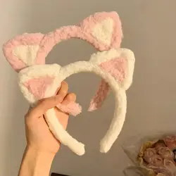 Cute Cat Ears Coral Fleece Soft Headband Bath Shower Make Up Wash Face Headband Headdress Girls Hair Accessories