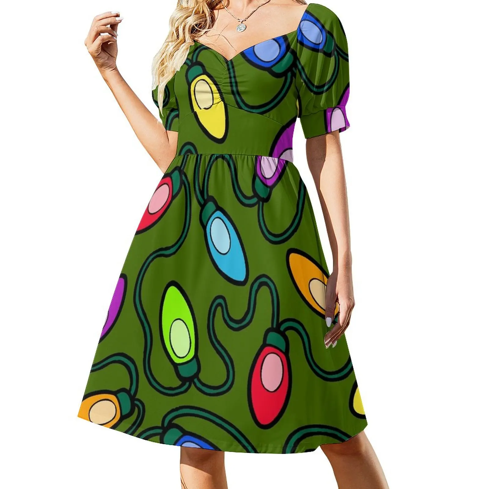 

Chrismas Fairy Lights Pattern Dress women's summer jumpsuit Dress vintage
