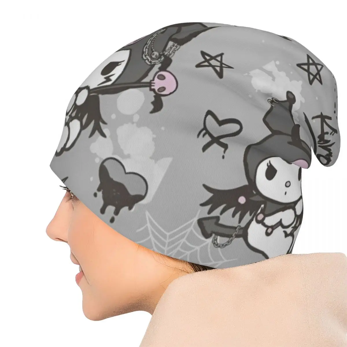 かわいい黒クロミスカルビーニー帽子漫画秋冬男性女性屋外キャップ暖かいデュアルユースボンネット帽子