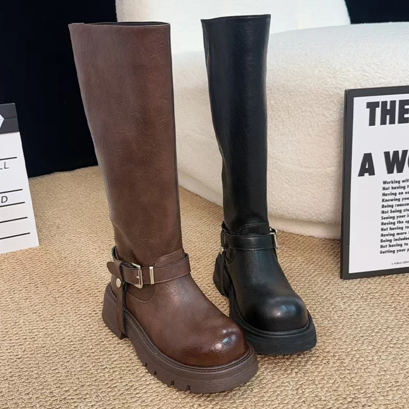 

Winter High Boots Women Flats Shoes Knee High Snow Boots 2025 Fashion Running Shoes Chelsea Leather Boots Casual Mujer Zapatos