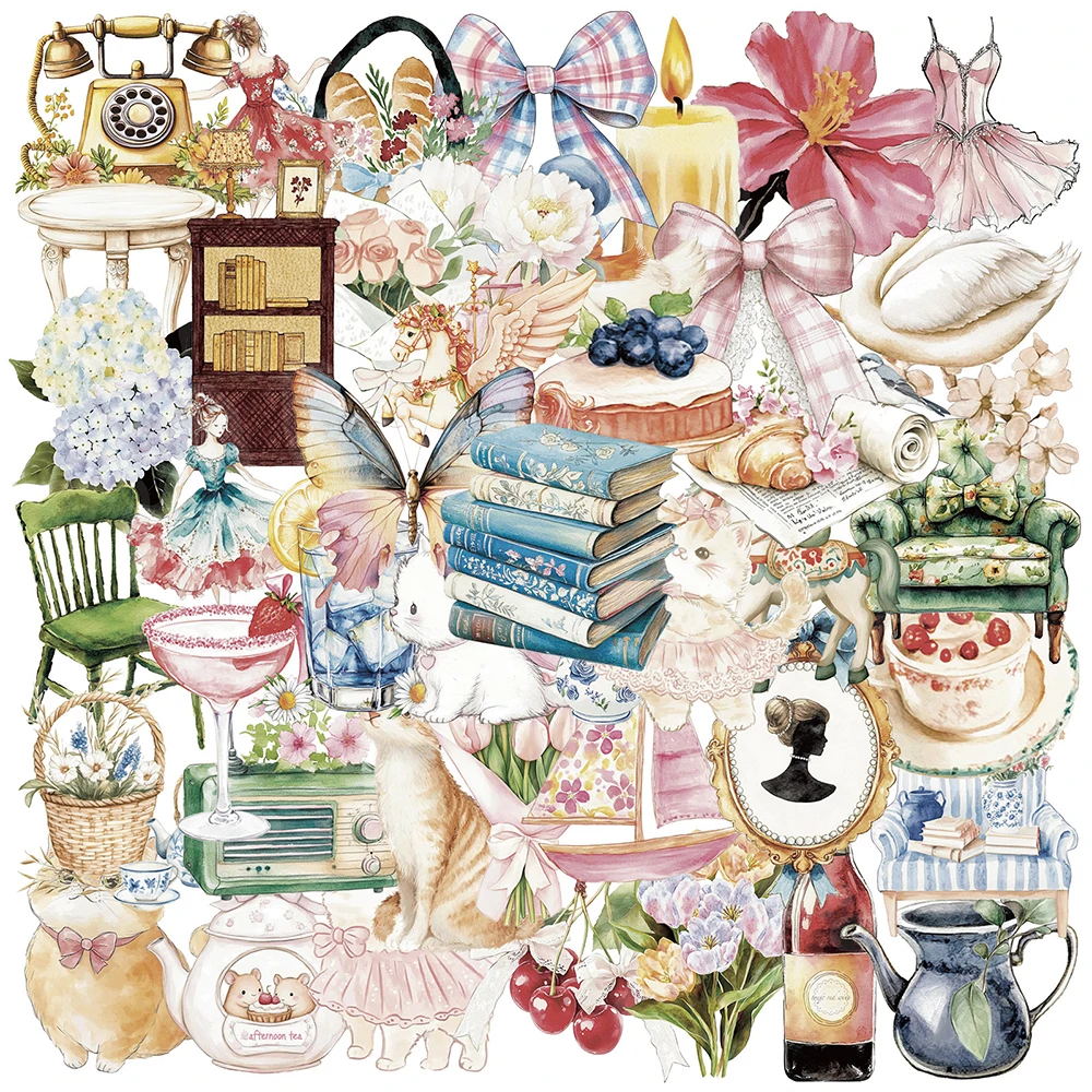 10/30/50 ชิ้นโปร่งใสสวนดอกไม้สติกเกอร์ความงามสำหรับแล็ปท็อปเคสโทรศัพท์ย้อนยุคการ์ตูนตกแต่งสติ๊กเกอร์ของเล่นของเล่น