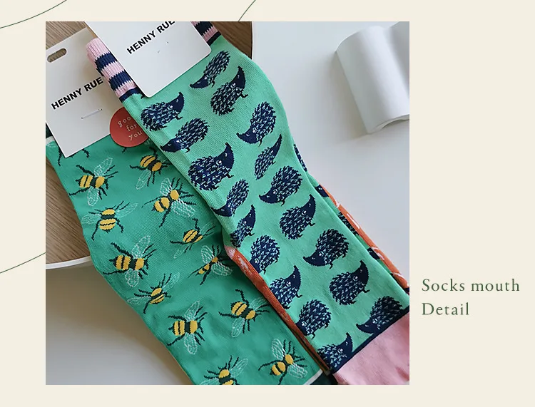 Fashion Colorful Spring Autumn Stocking Women's Socks Plant Hedgehog Slothsi Cotton Socks Personality Straight Trendy Socks