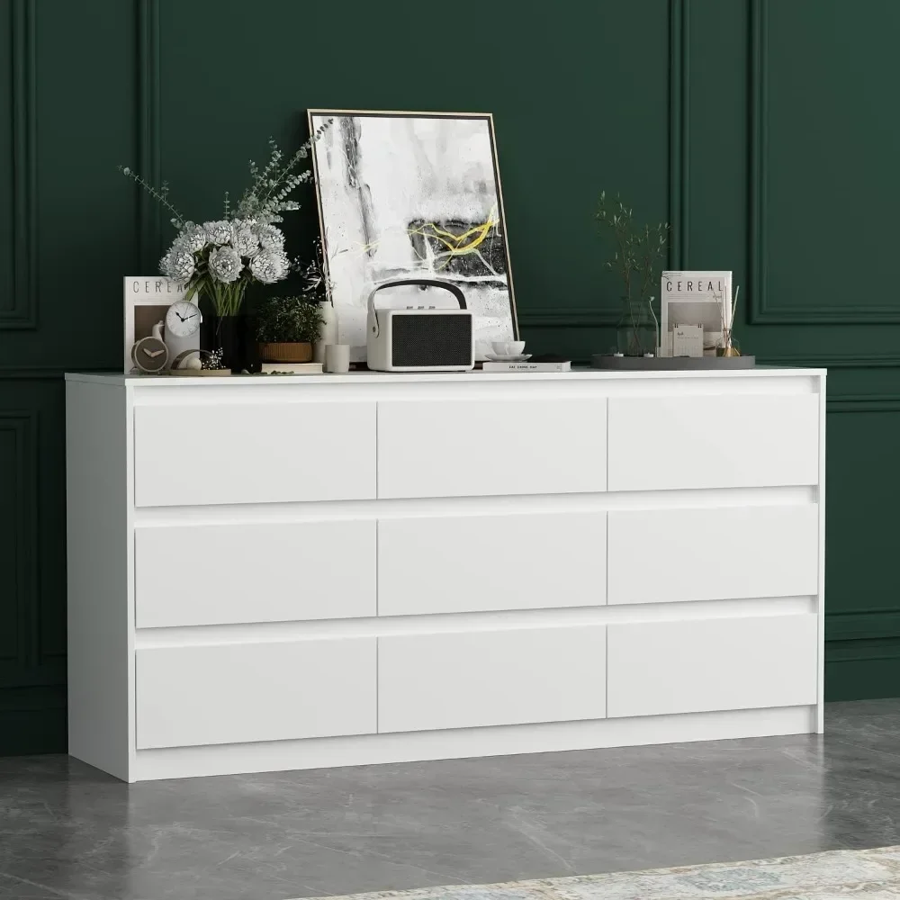 Dressoir met diepe lades, houten dressoir met grote vloer en ladekast zonder handgrepen, modern lang dressoir, dressoir