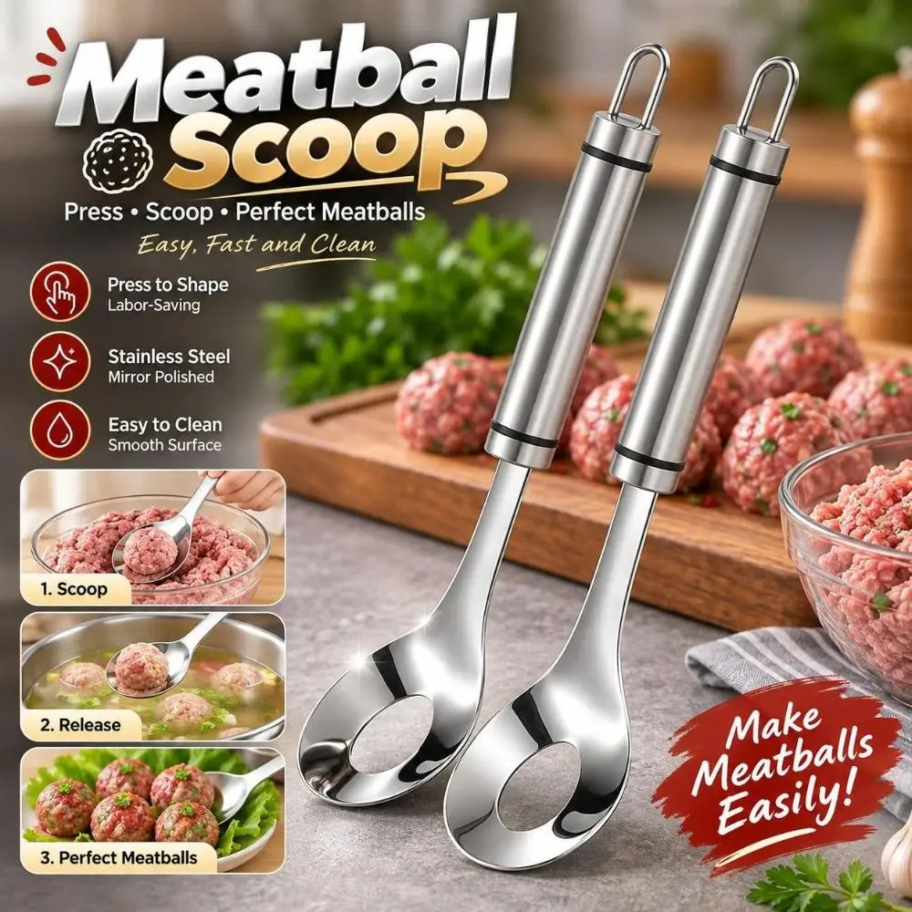 Stainless Steel Meatball Scoop Squeeze Handle Auxiliary Spoon Meatball Spoon Release Opening Fish Ball Maker Fish Ball Making