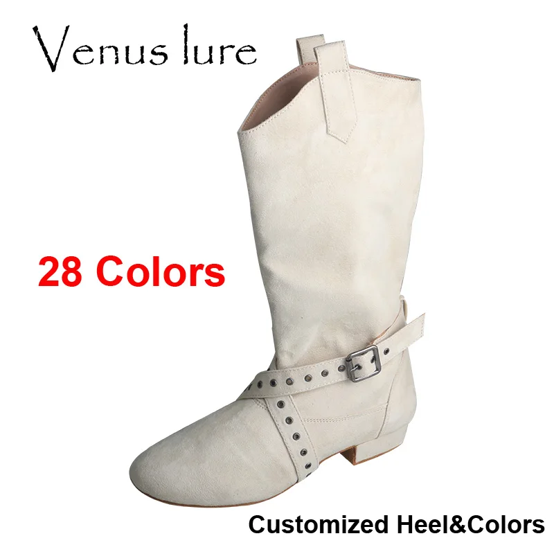 Customized Heel Practice Line Dance Boots Various Colors Soft Latin Ballroom Party Dance Shoes Off white