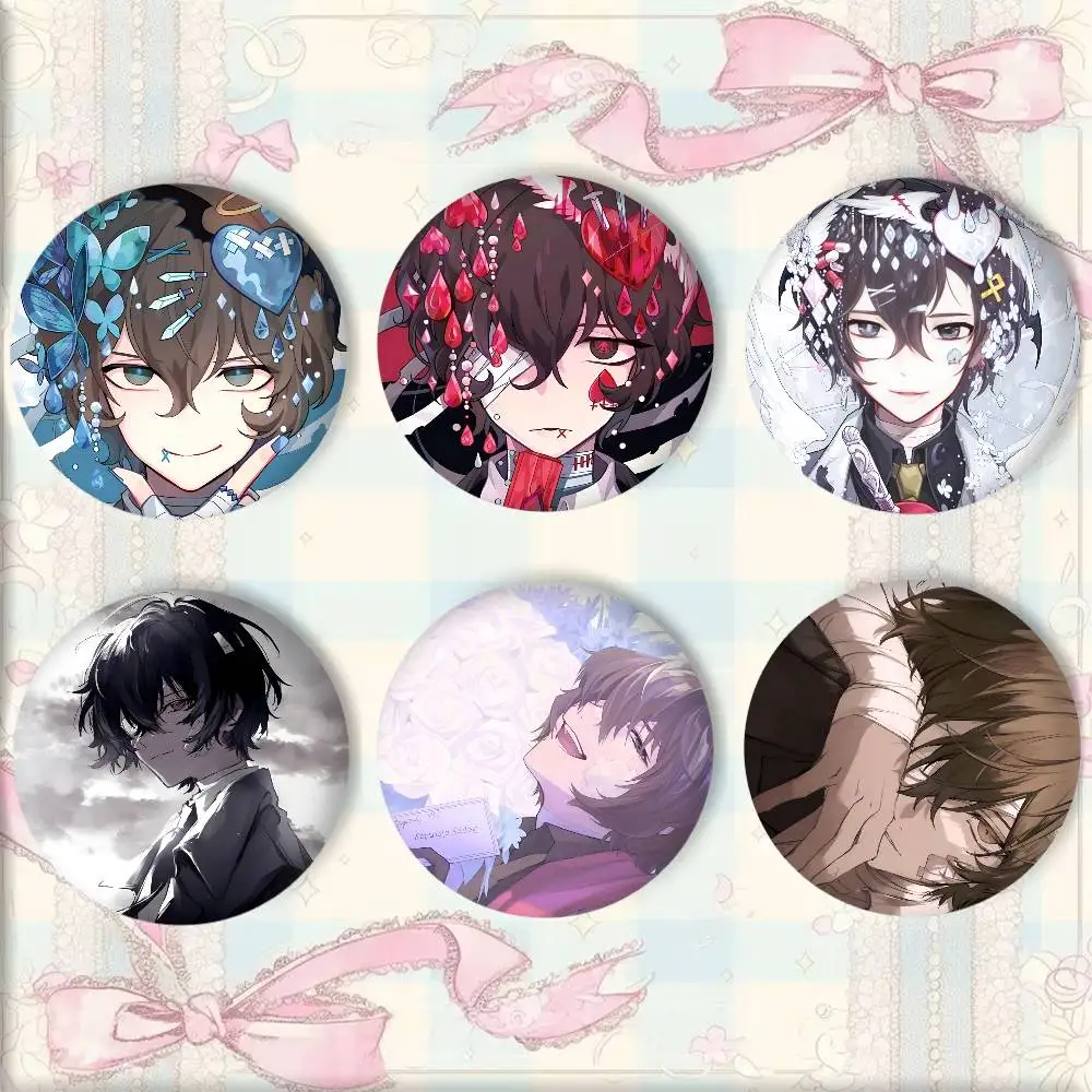 Anime B-Bungo Stray Dogs Cute Dazai Osamu Badge Tinplate Round Laser Brooch Clothes Backpack Accessories Lapel