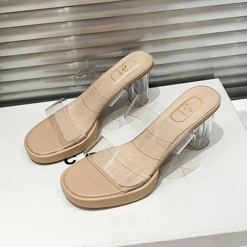 Chunky Platform Transparent Pvc Sandals Women Summer 2024 Clear Super High Heels Sandals Woman Plus Size 42 Thick Heeled Slipper