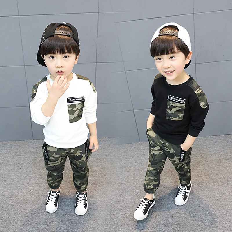 

Baby Kids Camouflage Clothes Set 2023 Spring Fall New Little Boys Splicing Sport Suit Children Long-Sleeve T-shirt + Pants 2 Pcs