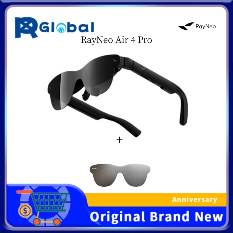 نظارات RayNeo Air 4 Pro الذكية AR، تدعم HDR10، 3840 هرتز، 4 مكبرات صوت، 1200 شمعة في المتر المربع، شاشة Micro-OLED مزدوجة الطبقة، أكثر كشفًا