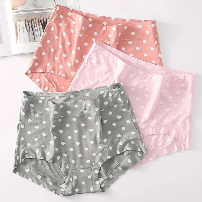 

3Pcs/Set Panties for Women Modal Soft Seamless High Waisted Underwears Dot Print Wide Leg Hem Plus Size 7XL Lady's Underpants