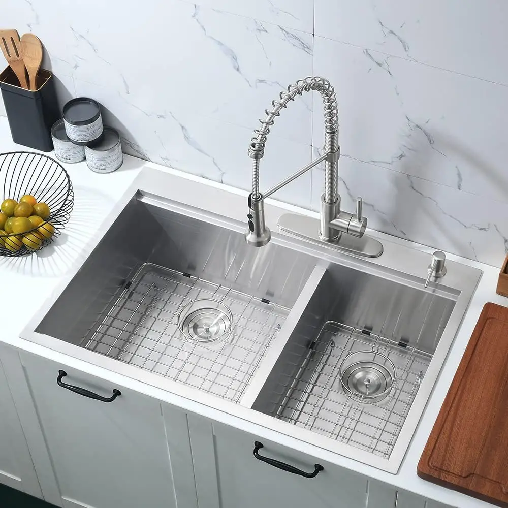 Kitchen Sink Workstation- Drop In Kitchen Sink Stainless Steel Double Bowl Kitchen Sink