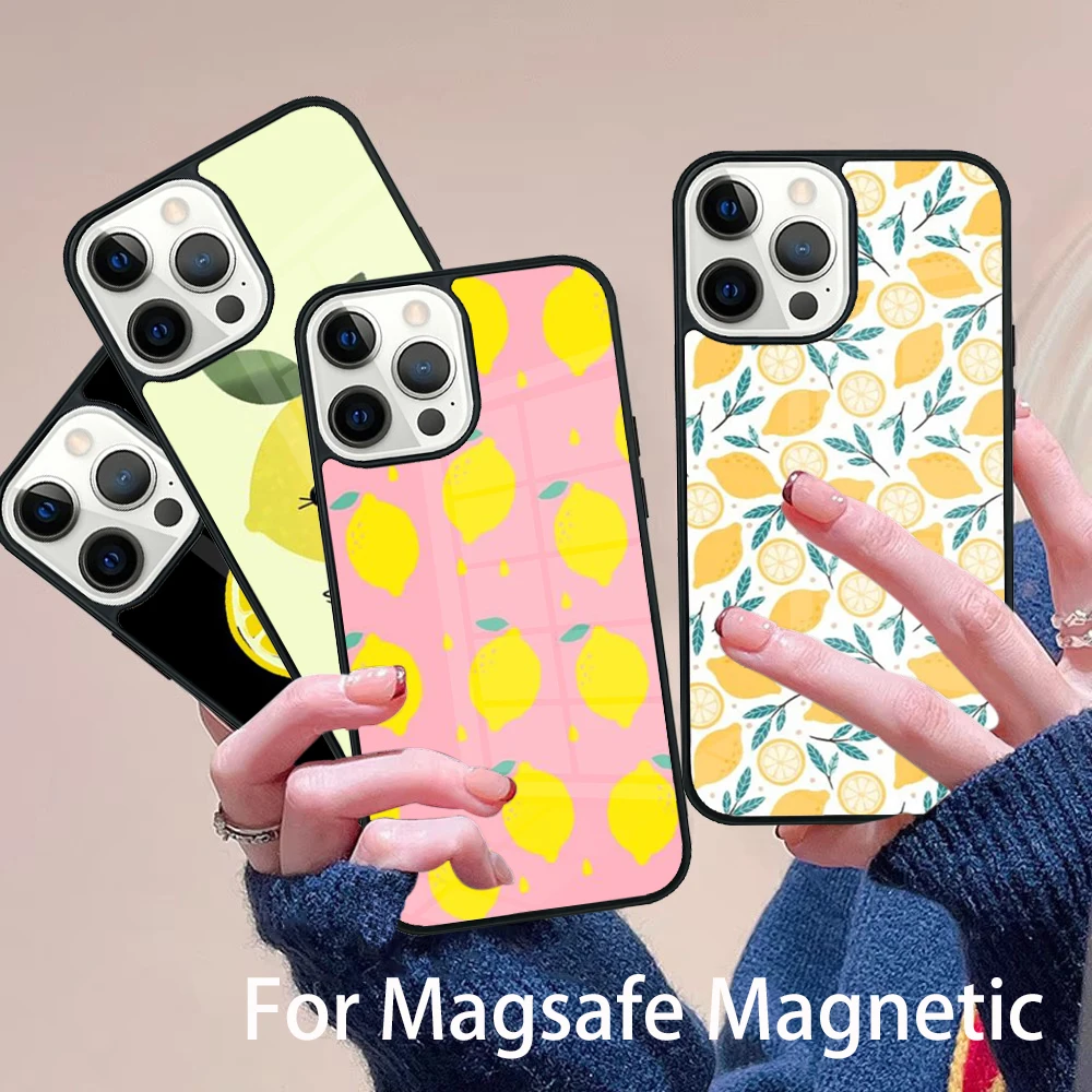 

Lemon Fruit Phone Case Magesafe Magnetic Wireless Charge Cover For IPhone 16 11 12 13 14 15 Pro Max Plus Mini