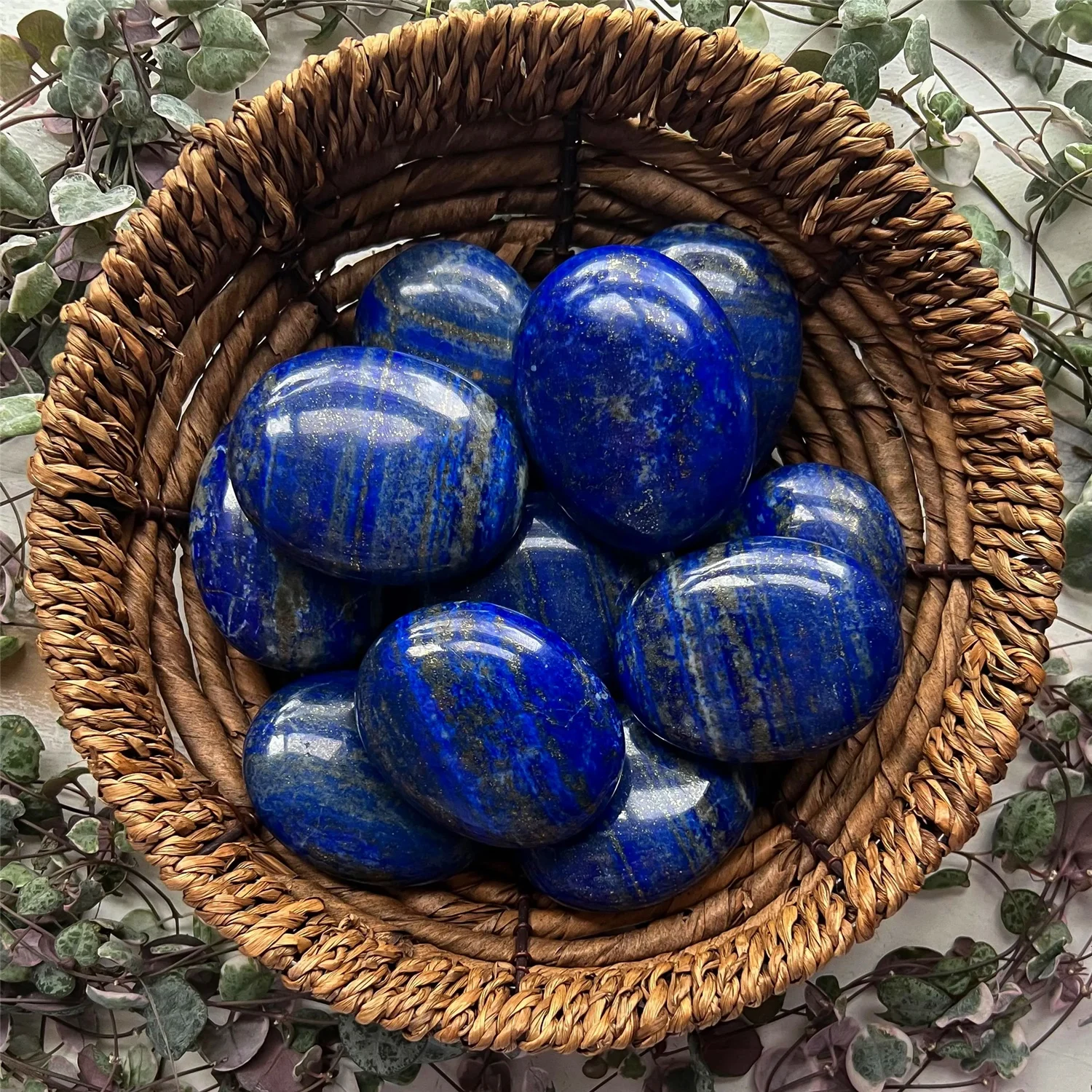 1pc Natural Lapis Lazuli Palm Stone Deep Blue & Golden Marbled Bohemian Oval Cabochon for Making Home Decor Genuine Stone Gift