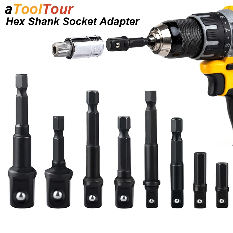 

1/4 Hex Shank Socket Adapter Set for Electric Screwdriver Conver to Impact Driver 1/2 3/8 1/2 Square Head Converter Power Tool