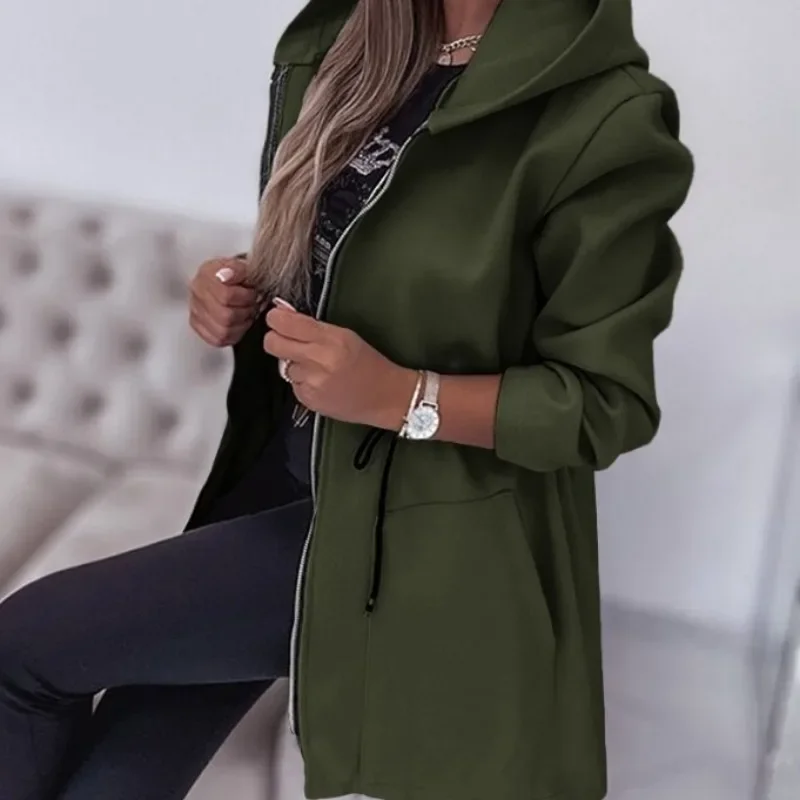 2024 Summer Spring New Fashion Women\'s Clothing Hooded Pleated Nipped Waist Zipper Jacket Coat