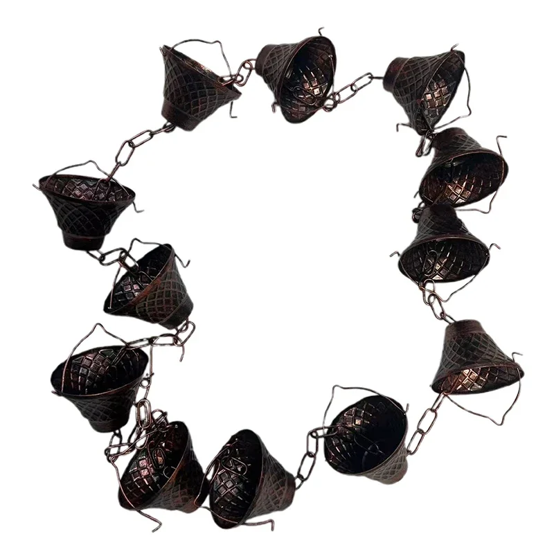 12 Cups Rain Chains, Gutter Downspouts Diverter Outdoor Metal Copper Plaid Rainwater Extensions,