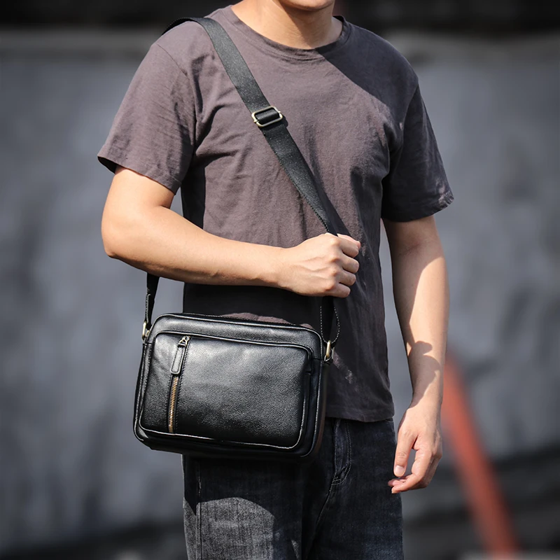 Luokir Mannen Echt Lederen Crossbody Tas Casual Mode Eerste Laag Koeienhuid Rits Schouder Messenger Bags Voor 8 Inch Ipad