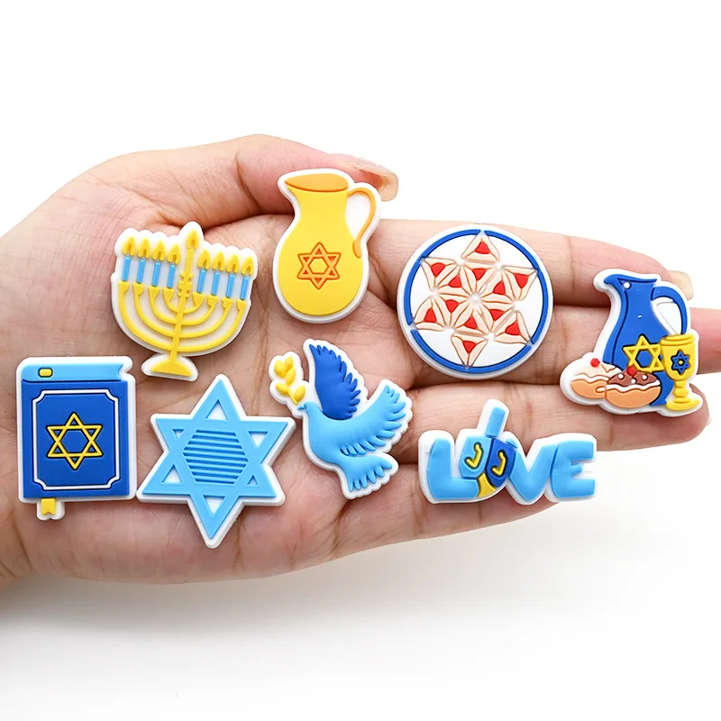 PVC 2pcs lot Hanukkah shoe buckle charms accessories decorations for sandals sneaker clog wristbands bracelet for party