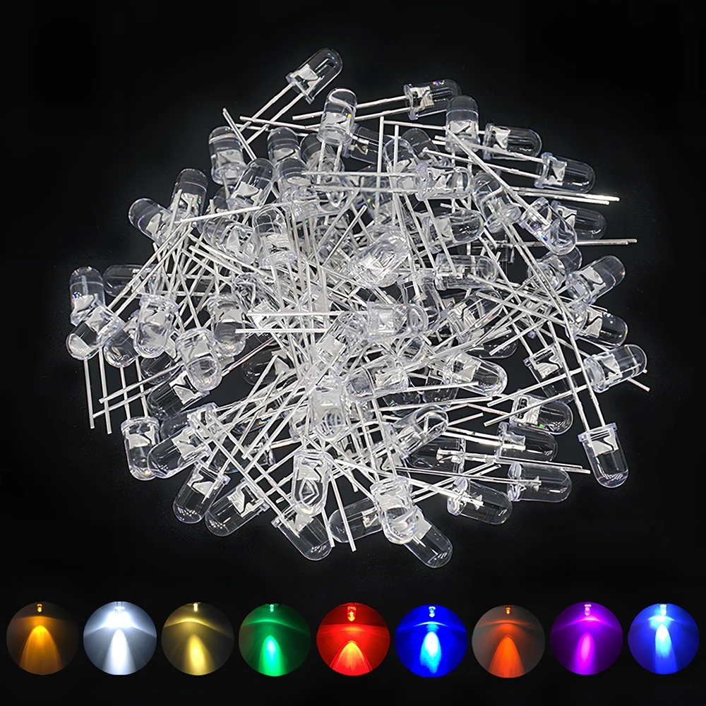 100Pcs F5 5mm Round White Red Blue Warm Pink UV Water Clear Led Super Bright Ligte Emitting Diodes 6000-6500k Lamp beads Bulb