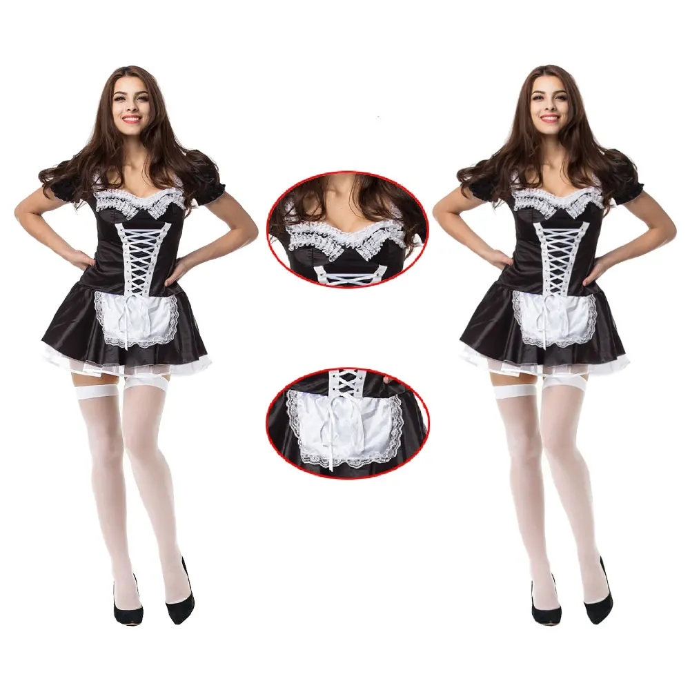 

Halloween Exotic French Maid Cosplay Costume Dress Lolita Girls Sexy Vestidos Woman Waitress Maid Party Stage Clothes