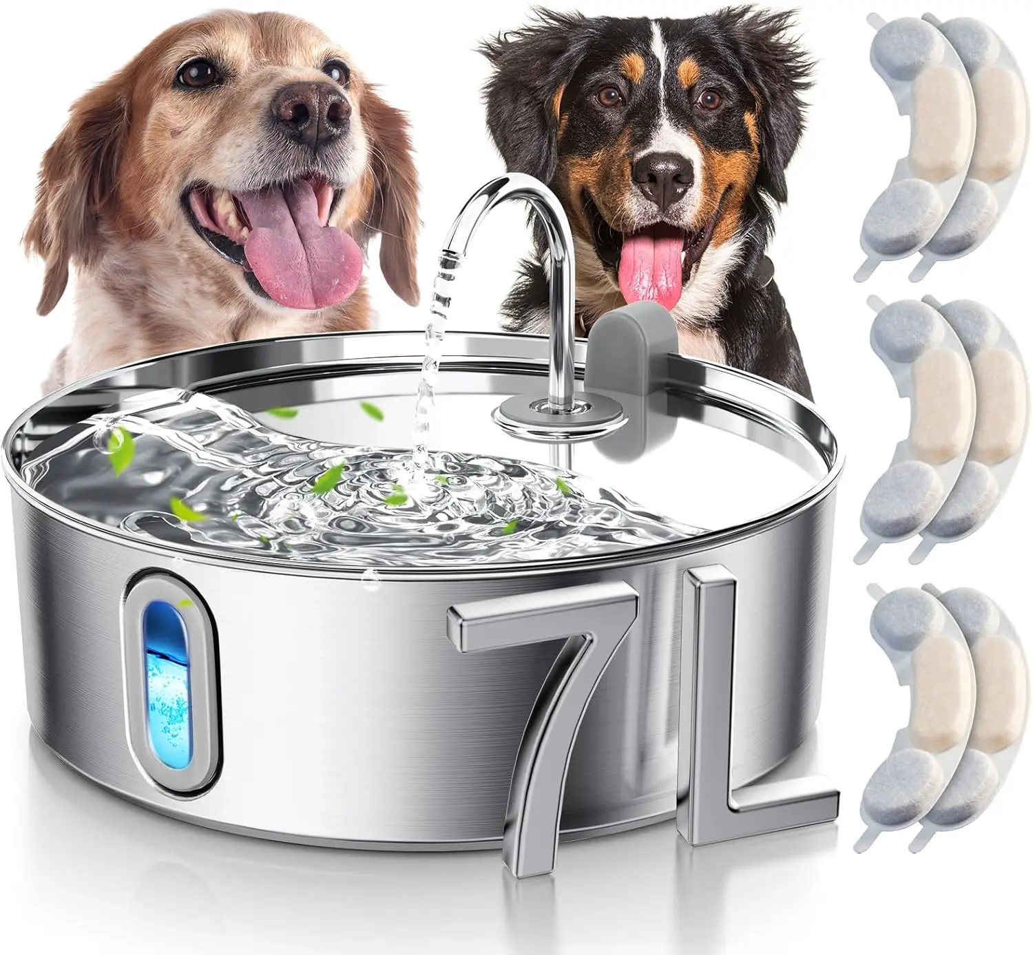

7L Stainless Steel Automatic Pet Water Fountain with Deep Bowl and Multi-Filtration for Large Dogs and Cats