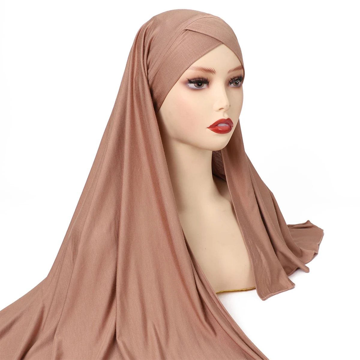 Muslim Women Premium Soft Modal Cotton Jersey Hijab Headwrap Stretchy Instant Hijab Scarf Forehead Cross Design Headscarf