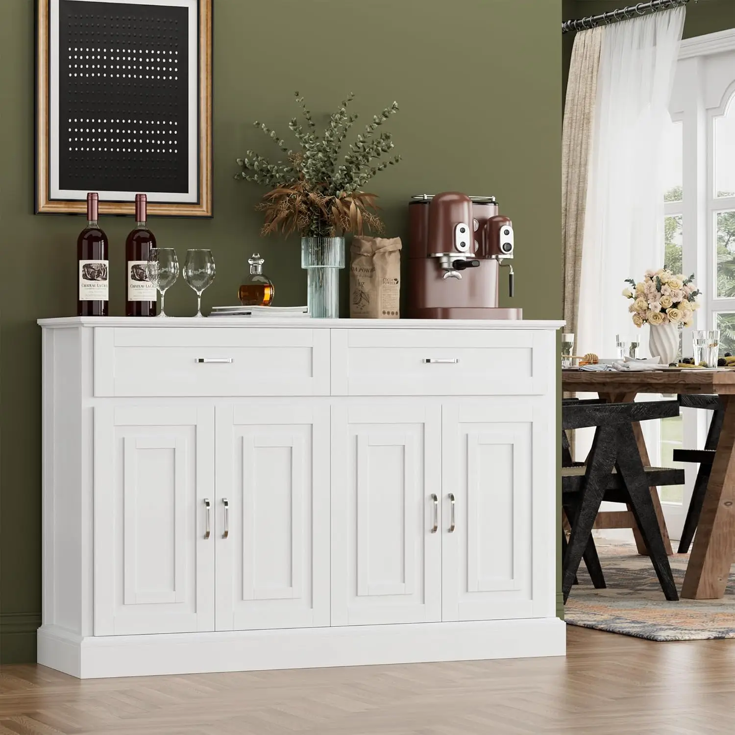 Sideboard Buffet Cabinet with Storage, 55.1" Large Kitchen Storage Cabinet with 2 Drawers and 4 Doors, Farmhouse Coffee Bar