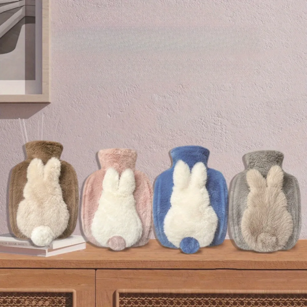 Botella de agua caliente de PVC no eléctrica: calentador de manos de felpa suave con cola de conejo, utiliza para el calor del invierno y los regalos