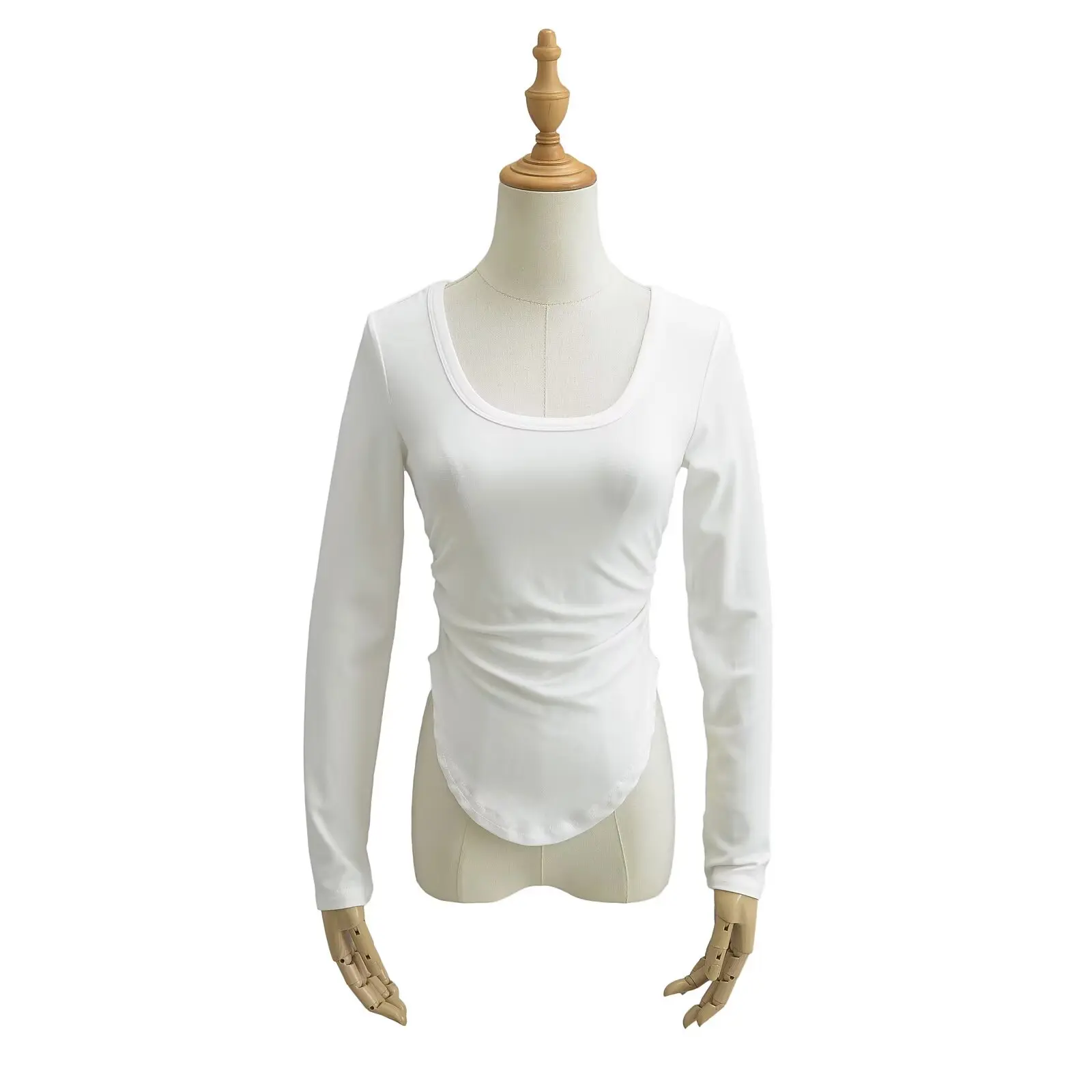 تي شيرت نسائي طويل بقصة ضيقة من Sve ملابس داخلية مستديرة Ne Fce قاعدة irt Pure Desire Street Sle ort Length مطوية #4