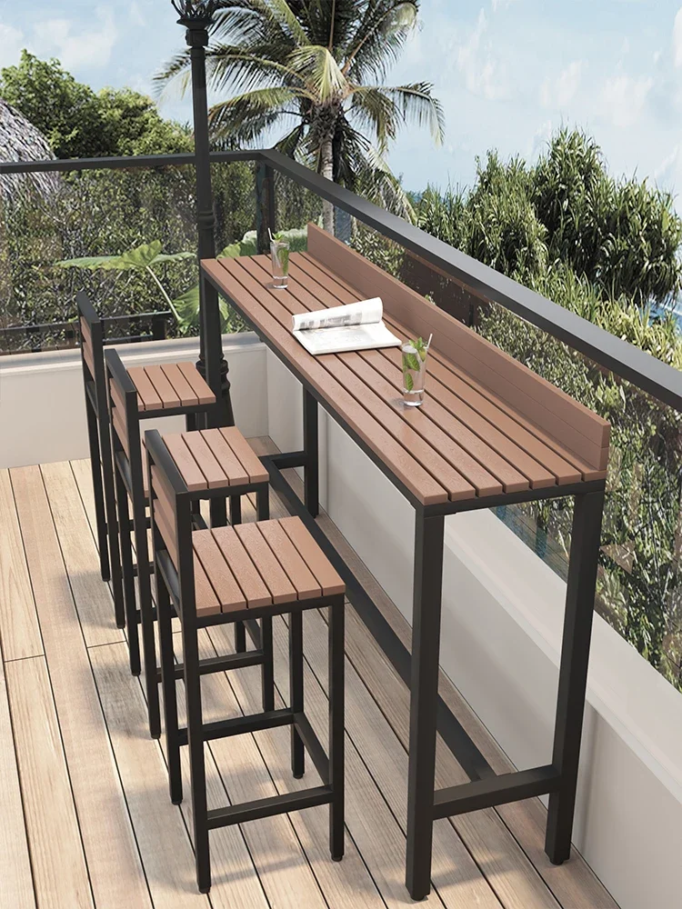 

Outdoor Bar Table and Chair Outdoor Anti corrosion Sunscreen Balcony Terrace Long Table