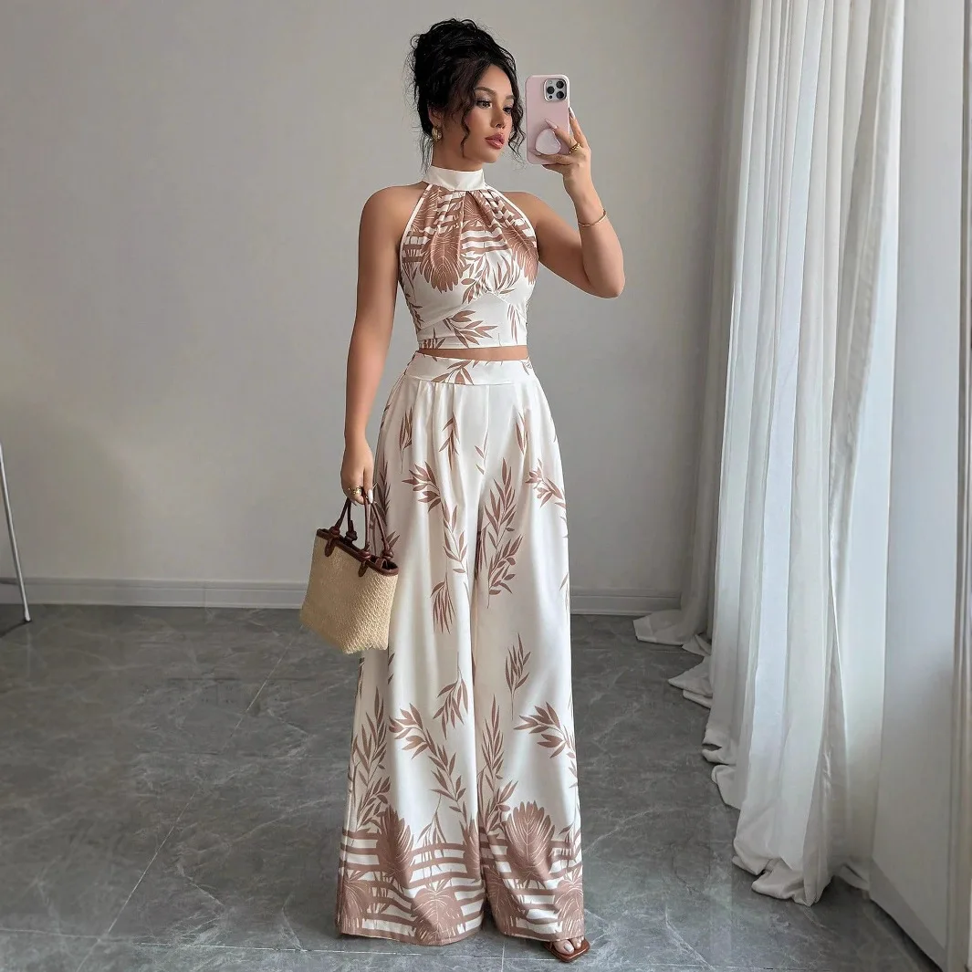 

Cross-Border Amazon Women's Clothing 2026 Summer Vacation Style European And American Elegant Halter Neck Tank Top Wide-Leg Long