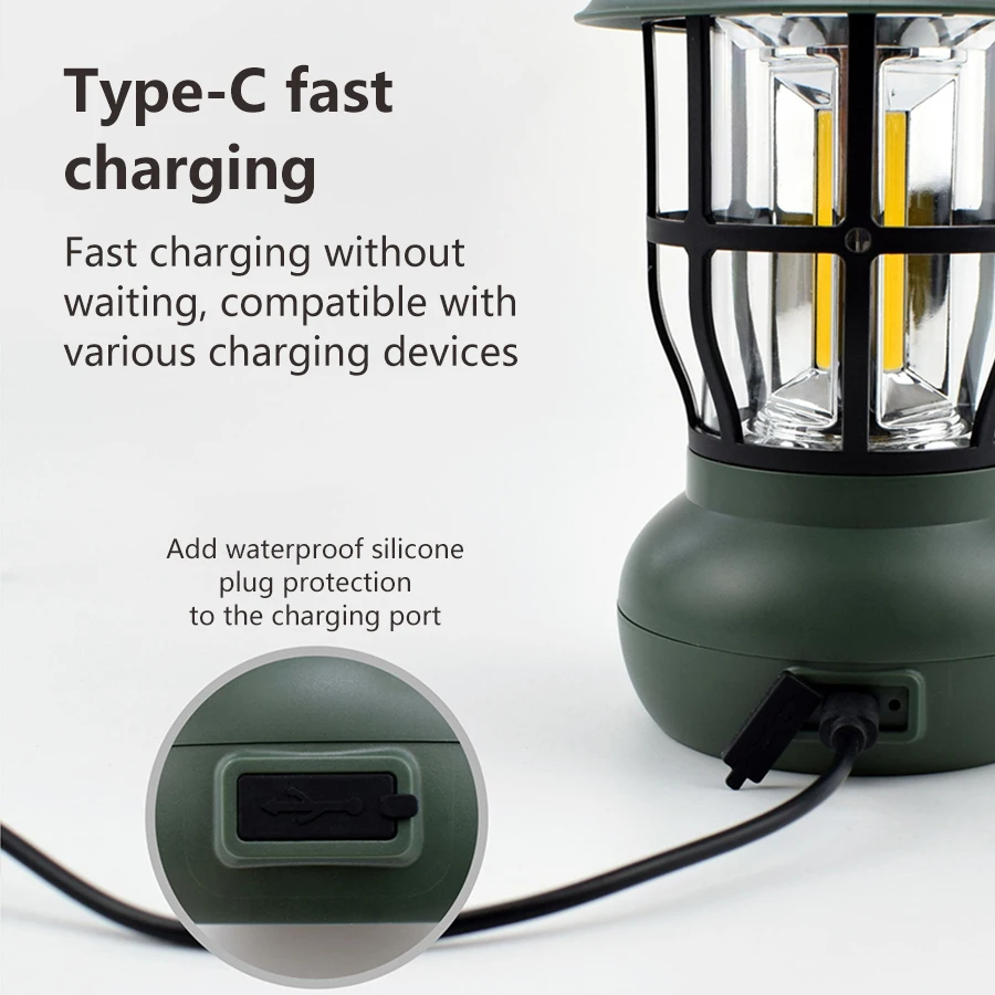 2025 في الهواء الطلق LED فانوس التخييم المحمولة USB مصباح قابل لإعادة الشحن الرجعية مصباح ليد السفر خيمة مصباح الفوانيس المحمولة مصباح الصيد