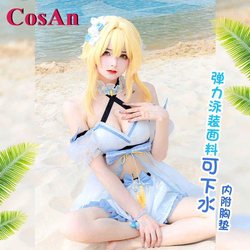 

CosAn Anime Game Genshin Impact Lumine Cosplay Costumes Lovely Sweet Summer Beach Swimsuit Women Party Role Play Clothing S-XL