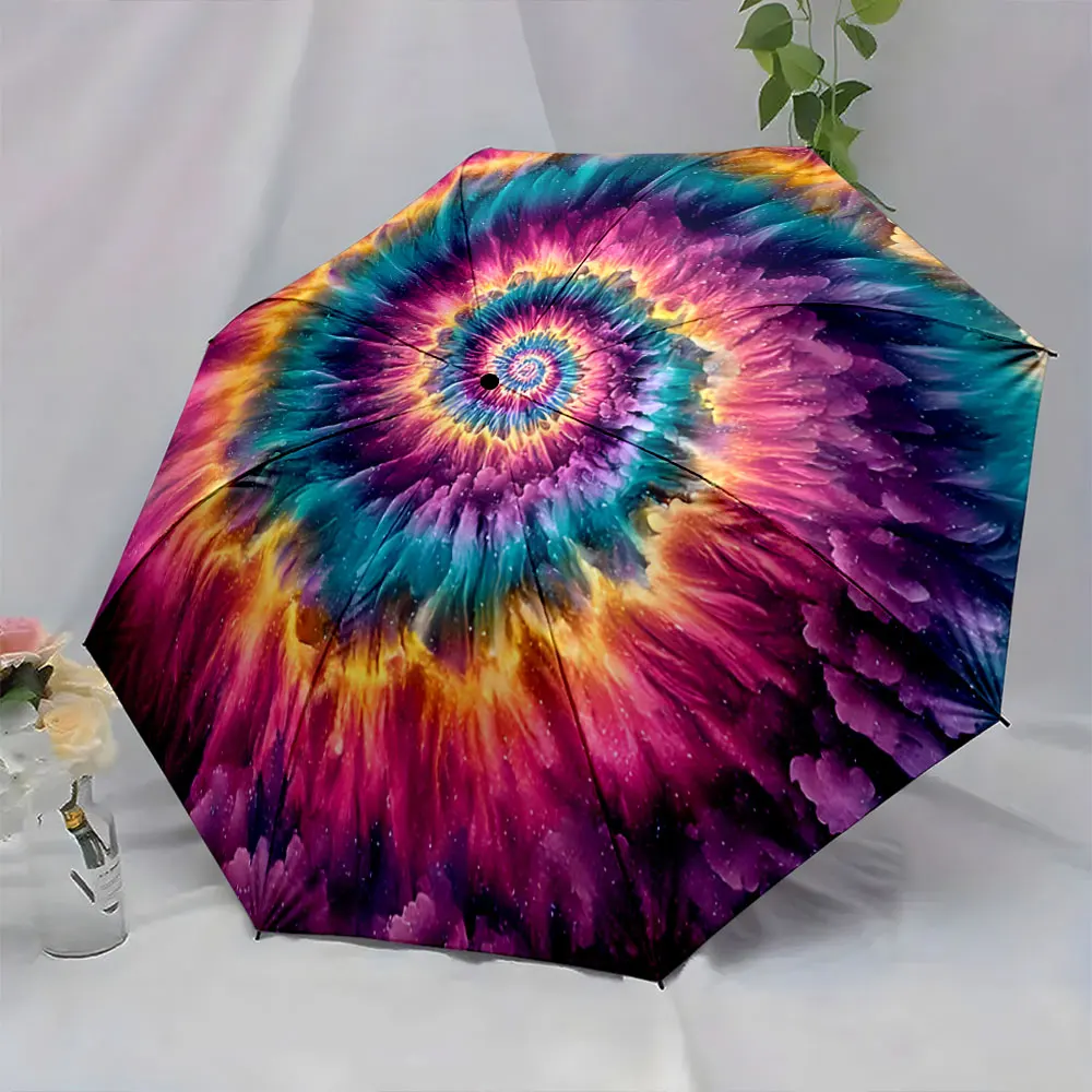 1PC Colorful Spiral Galaxy Pattern Umbrella Print 8 Iron Ribs Folding Umbrella Auto-Open Fashion Sunshade