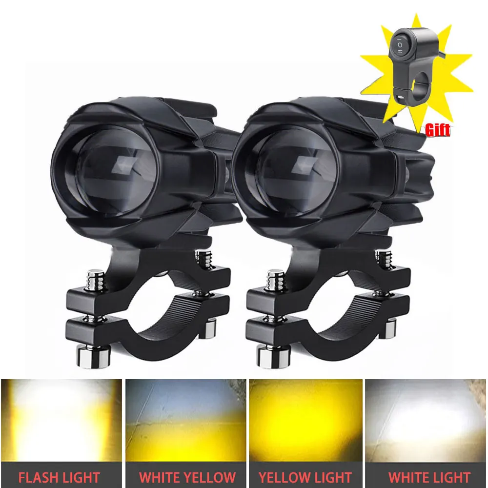 NORGOS 4Modes 2Pcs Auxiliary Motorcycle Spotlight Headlight LED Fog Light Lamps 12V 24V for BMW Honda Yamaha Suzuki Hero Italika