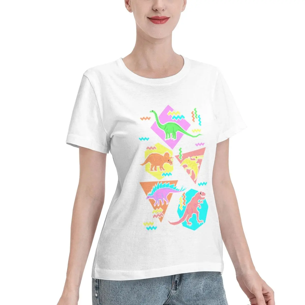 Easy To Pair Nineties Dinosaurs Pattern Women's T-shirt Comfy Wear Relaxed Cut Tshirt